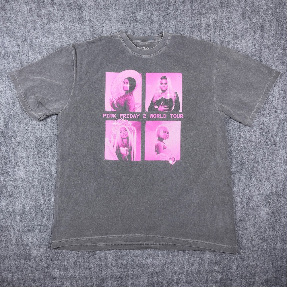 Nicki Minaj T-Shirt Unisex XL Grey Pink Friday 2 World Tour 2024 Graphic Tee